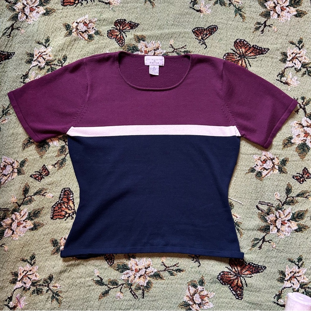 Colorblock Women's Knit Top - Purple and Navy